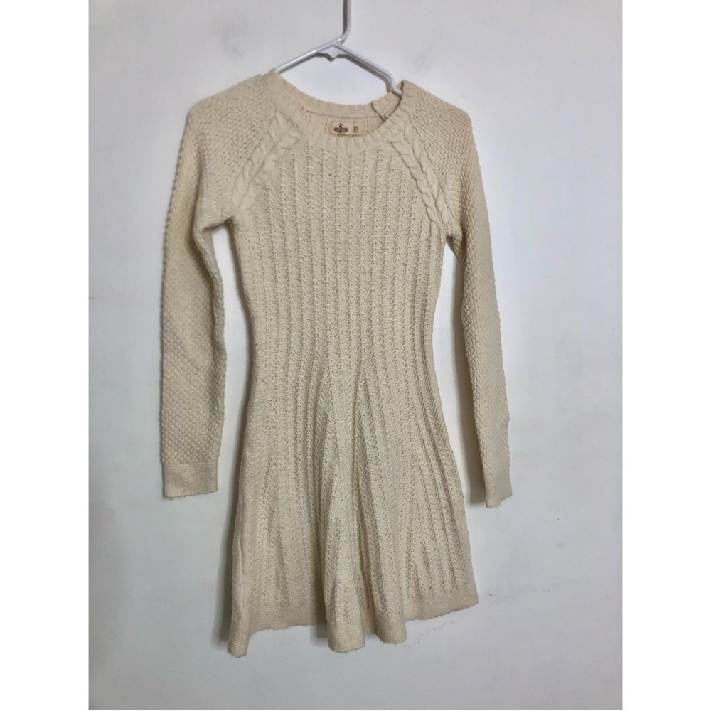 Hollister Womens Cream Cable Knit Long Sleeve Sweater Dress